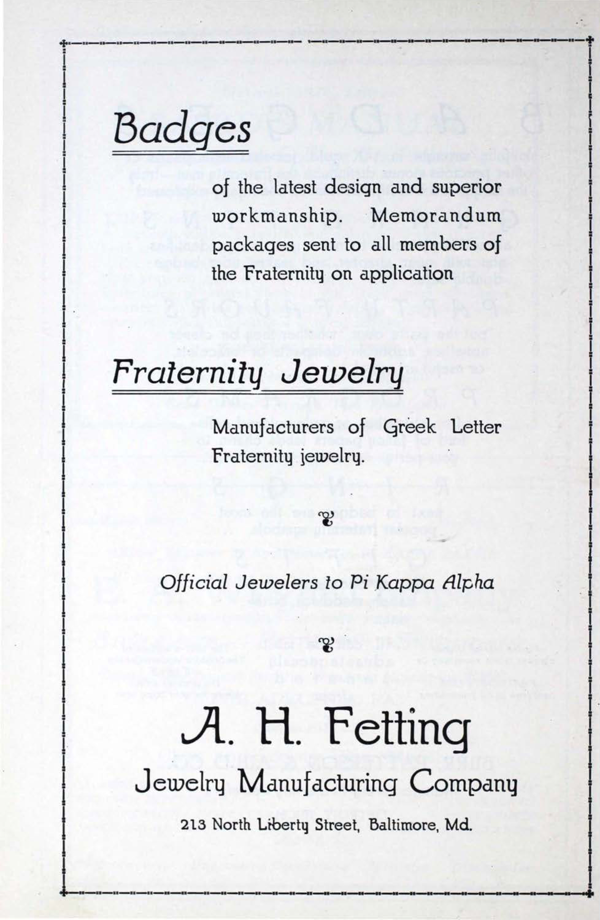 A. H. Fetting Advertisement, October 1928